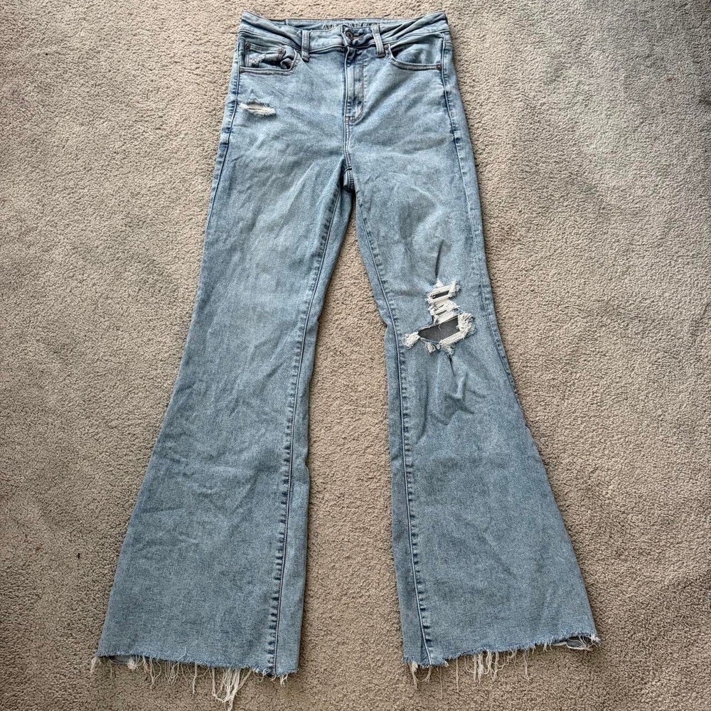 American Eagle 'Super High Rise Flare' Light Wash Jeans, Size 10R